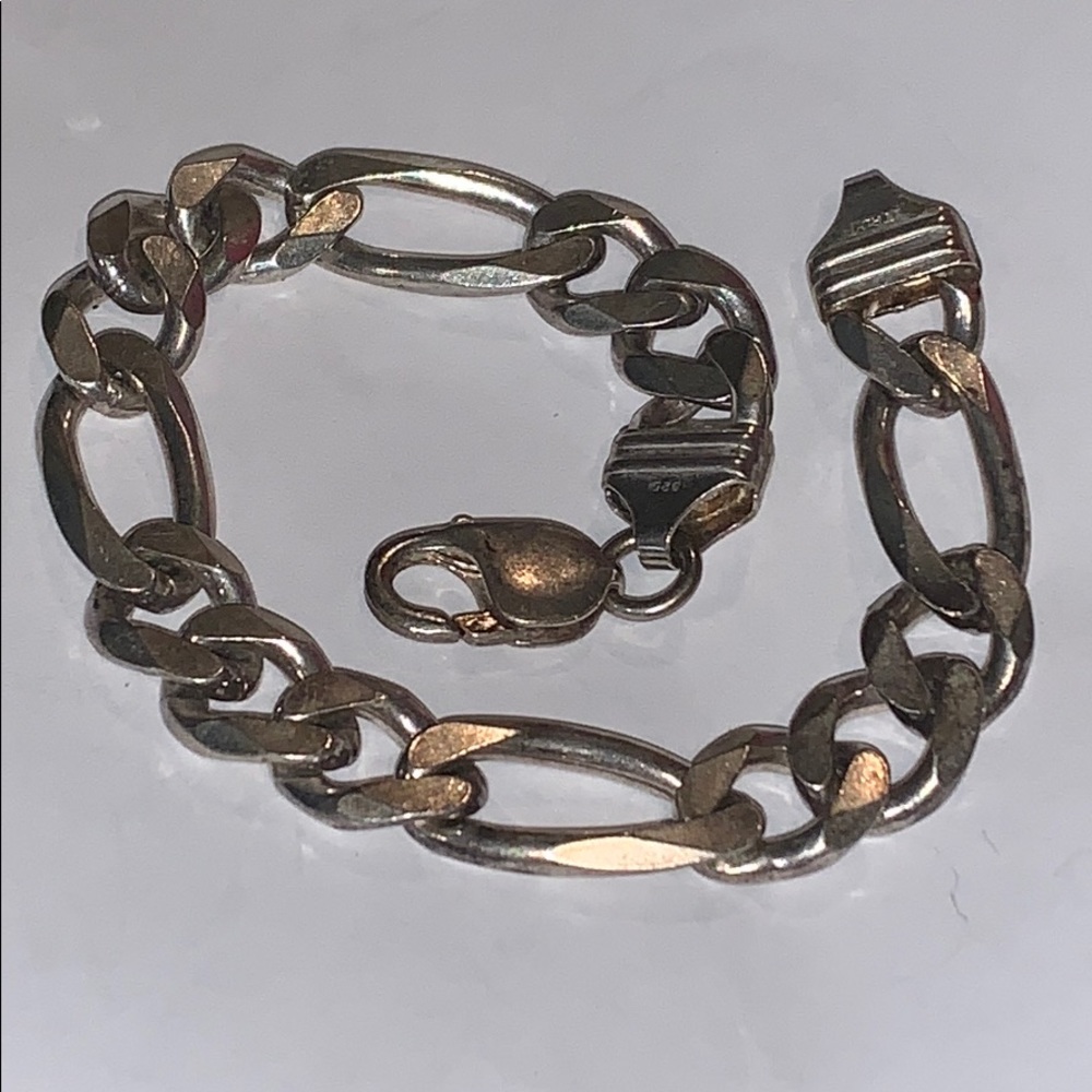 Sterling Silver Figaro Chain Bracelet - Polished Silver